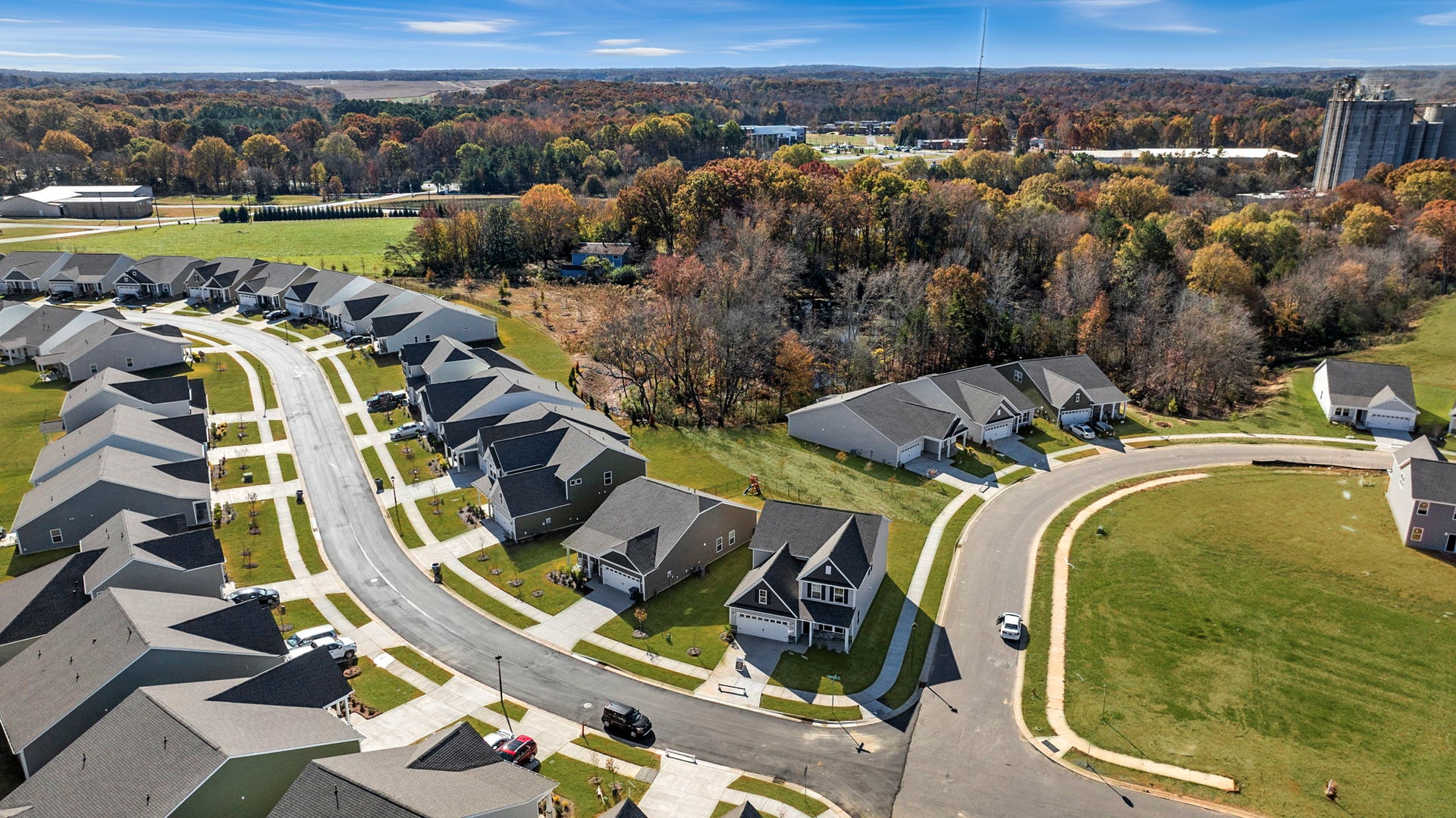 Aerial view of homes in Unionville, NC with surrounding Union County countryside